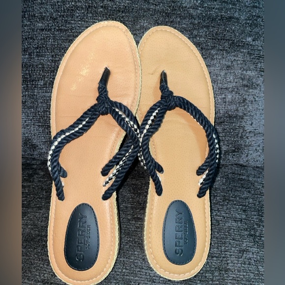 Sperry Shoes - Sperry Black and white Rope Flip Flops Sz 9